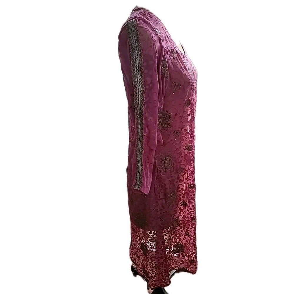 Vintage Pakistani 2 Pc Formal Dress Dupatta Silk Blend Hand Embroidered‎ Beaded - Picture 10 of 16